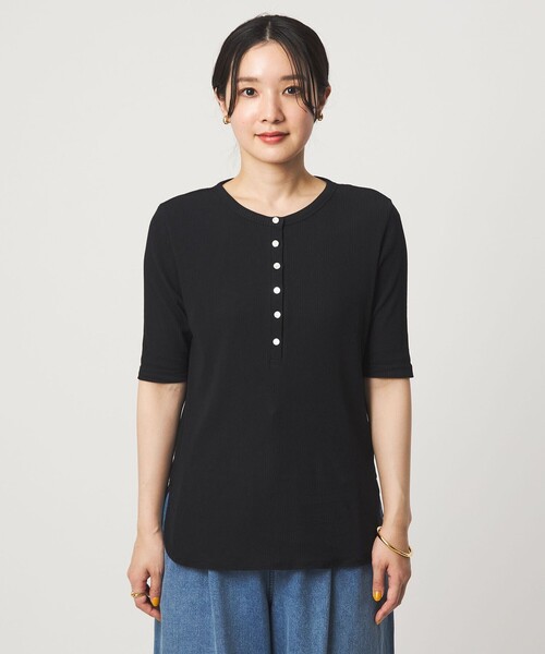 ヘンリーネック tシャツ 半袖 「WEB限定」「at ease」シアーテレコ ヘンリーネック ショートスリーブ カットソー レディース | green label relaxing | 19