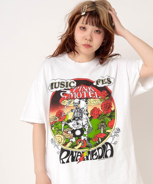 tシャツ 半袖 M2725 「PINKMOTEL」サイケプリントT レディース