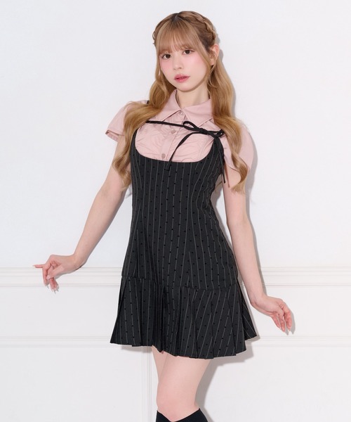 apresjour ネクタイ付きプリーツミニキャミワンピース apres jour（アプレジュール） ワンピース 「2way」ネクタイ付き