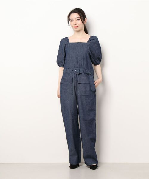 SLOBE IENA トリアセ混オールインワン ネイビー　36 イエナ SLOBE IENA（スローブイエナ） オールインワン 36 ネイビー レディース