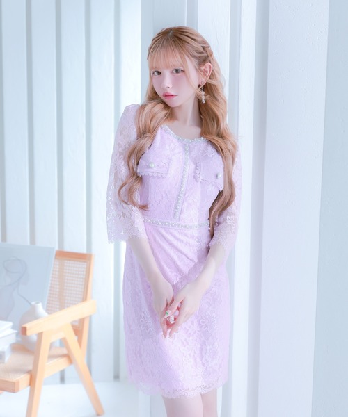 Tika（ティカ） ドレス キャバドレス ミディアム 七分袖 総レース