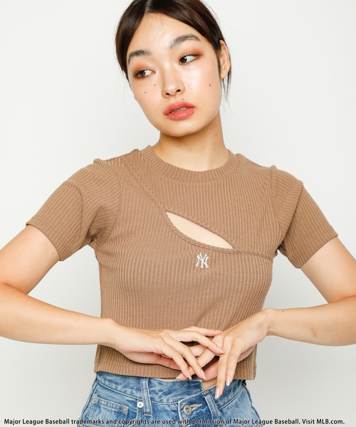 tシャツ 「MLB」変形バストオープンリブトップス レディース