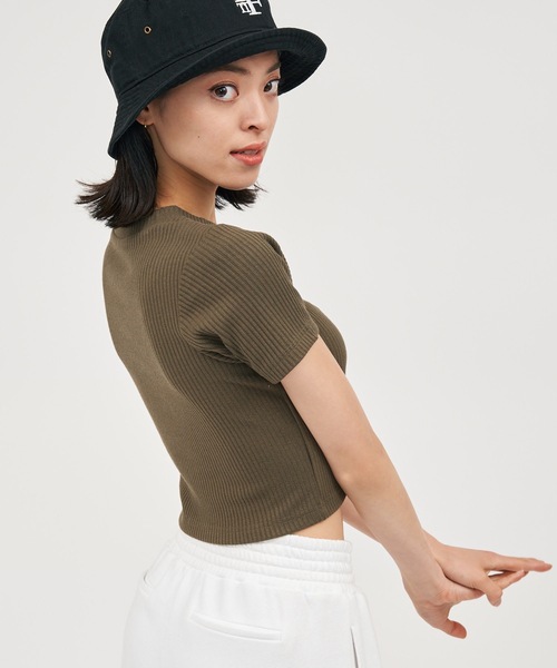 tシャツ 「MLB」変形バストオープンリブトップス レディース BACK TO THE FIELD tシャツ 「MLB」変形バストオープンリブ