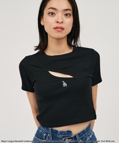 tシャツ 「MLB」変形バストオープンリブトップス レディース BACK TO THE FIELD tシャツ 「MLB」変形バストオープンリブ