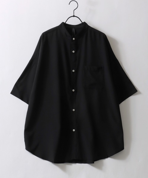 シティショップ ストライププリントシャツ オーバーサイズ ドロップショルダー セール】Oversize drop shoulder broadcloth band collar shirt