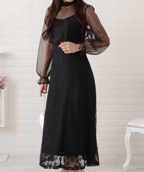 Lace Ladies ドレス シフォンブラウス付きレーシィキャミソール