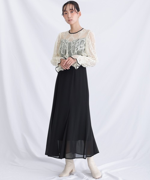 atlo ドレス ミモレ丈＆袖ありフォーマルレースセレモニー結婚式