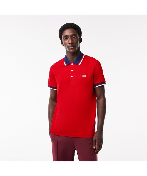 ラコステ LACOSTE テニスウェア メンズ ポロシャツ 005 レッド LACOSTE（ラコステ） ポロシャツ 半袖 配色ボーダーリブニット鹿の子地