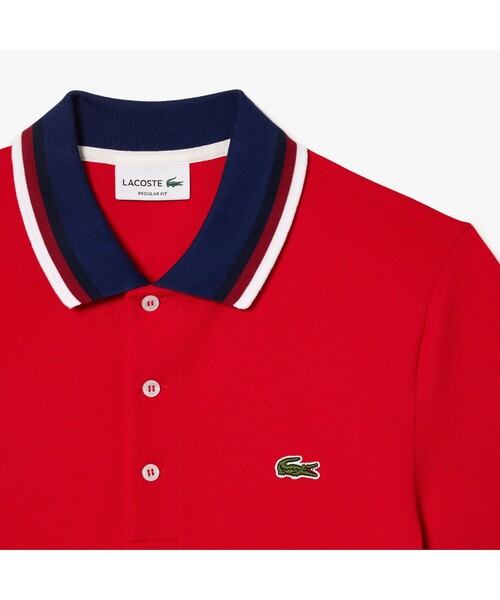 LACOSTE ストライプリブニットカラーストレッチ 鹿の子 半袖ポロシャツ LACOSTE｜ストライプリブニットカラーストレッチ鹿の子 半袖