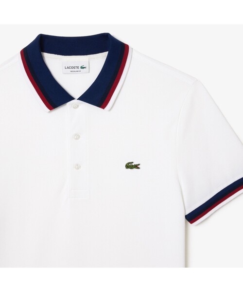 LACOSTE ストライプリブニットカラーストレッチ 鹿の子 半袖ポロシャツ LACOSTE｜ストライプリブニットカラーストレッチ鹿の子 半袖