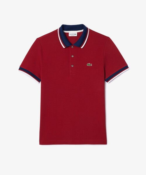 LACOSTE ポロシャツ 配色ボーダーリブニット鹿の子地ポロシャツ