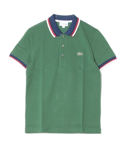 LACOSTE ポロシャツ 配色ボーダーリブニット鹿の子地ポロシャツ