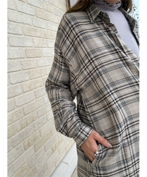 BACK NUMBER シャツワンピース 「BACK NUMBER」チェック柄長袖シャツ