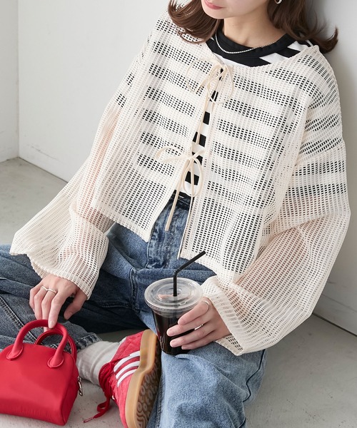 BONLECILL カーディガン 2wayフロントリボンメッシュ