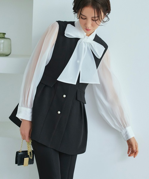 パールボタンジレ　セットアップ　ブラック パールボタンジレセットアップブラック