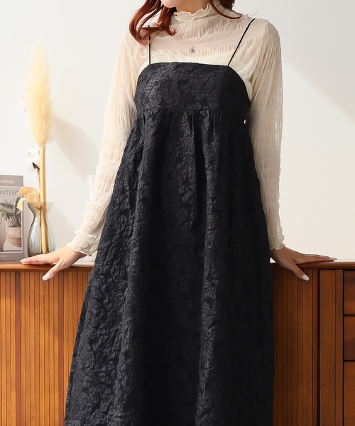 極美品　ダーマコレクション　ふくれ花柄ジャカード フレアーワンピース　11号 極美品 ダーマコレクション ふくれ花柄ジャカード フレアー