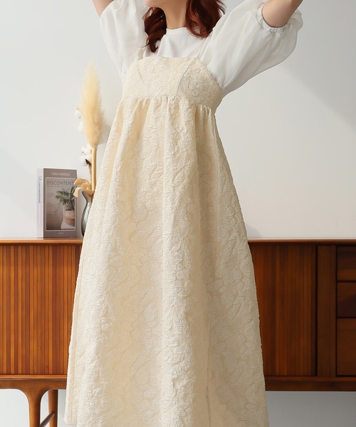 Aga 木目柄ふくれジャガードワンピース セール】【低身長向け/高身長向けサイズあり】異素材切り替え