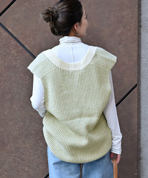 【関税なし】HOBBS ホッブス tatton コットン混 ニットベスト AW】WOMEN 針抜き畦ニットベスト オフホワイト 071634702
