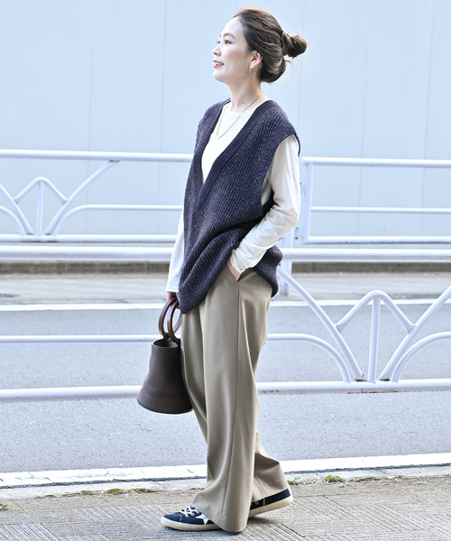 【関税なし】HOBBS ホッブス tatton コットン混 ニットベスト AW】WOMEN 針抜き畦ニットベスト オフホワイト 071634702