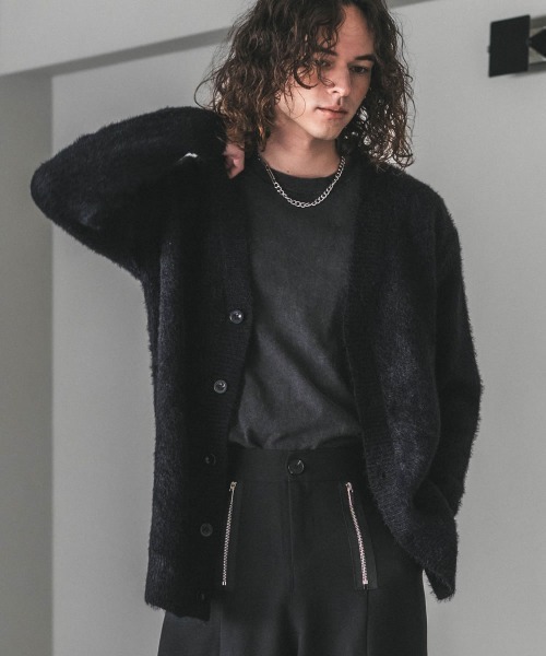 Malami 黒オーバーサイズニットカーディガン クロシェフラワーニットカーディガン｜MEN｜251HAT70-046G｜AZUL BY