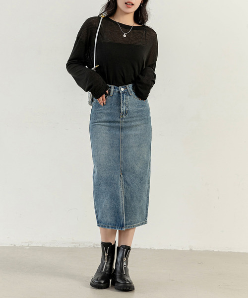 DAY CLOSET デニムスカート 「大きいサイズ有」スラッとIライン 