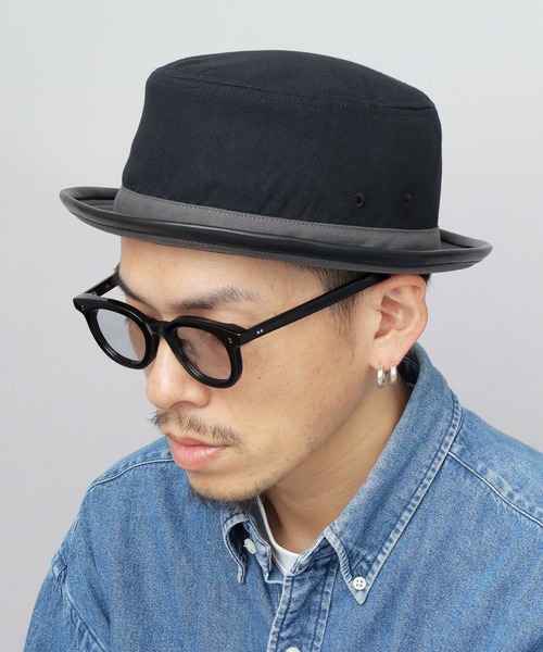 Basiquenti 帽子 ハット コットン 配色 PUパイピング ポークパイハット