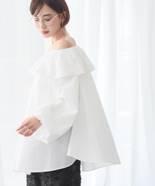 ELFRANK ブラウス シャツ 2wayオフショルダーフリルチュニックブラウス
