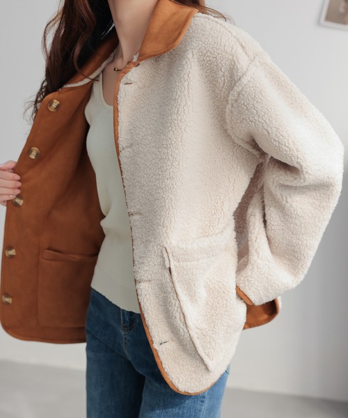 ムートンコート ボアコート リバーシブル襟付きコート レディース