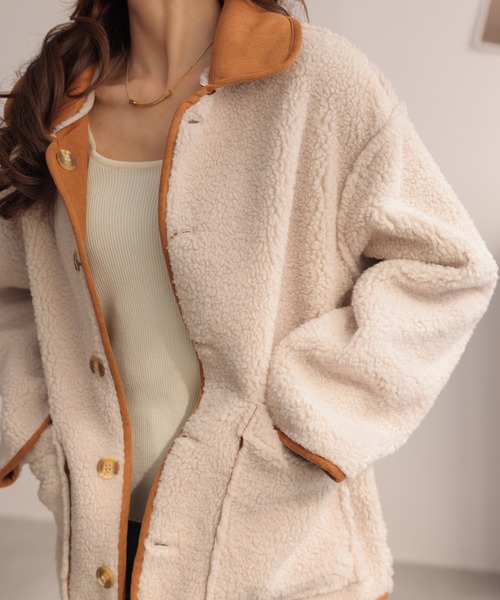 ムートンコート ボアコート リバーシブル襟付きコート レディース