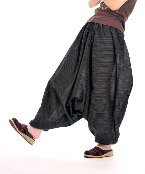 marai パンツ コットン100％ ストライプ織り エスニックサルエル