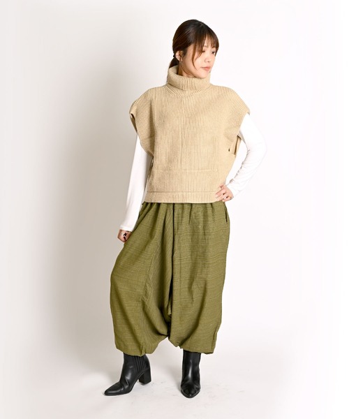 marai パンツ コットン100％ ストライプ織り エスニックサルエル