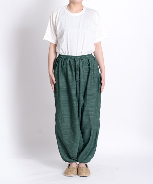 marai パンツ コットン100％ ストライプ織り エスニックサルエル