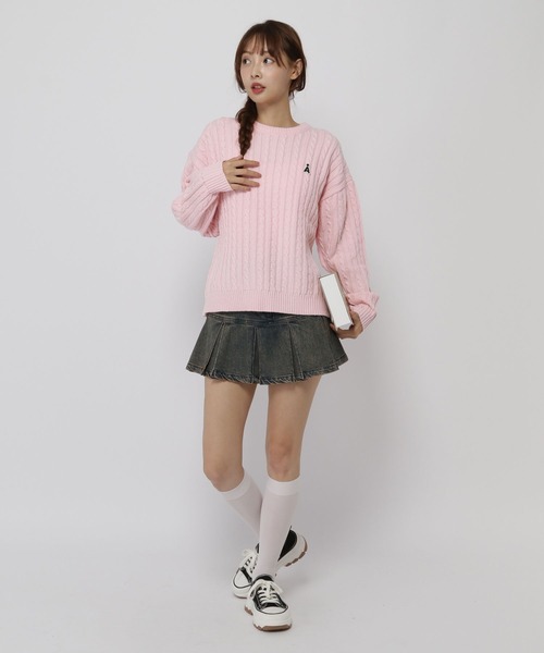 ニット セーター 「UNISEX」ALAND／Aロゴケーブルニットプルオーバー レディース ALAND ニット セーター 「UNISEX」ALAND／Aロゴケーブルニット