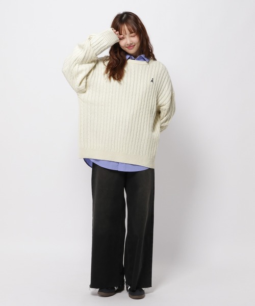 ニット セーター 「UNISEX」ALAND／Aロゴケーブルニットプルオーバー レディース ALAND ニット セーター 「UNISEX」ALAND／Aロゴケーブルニット