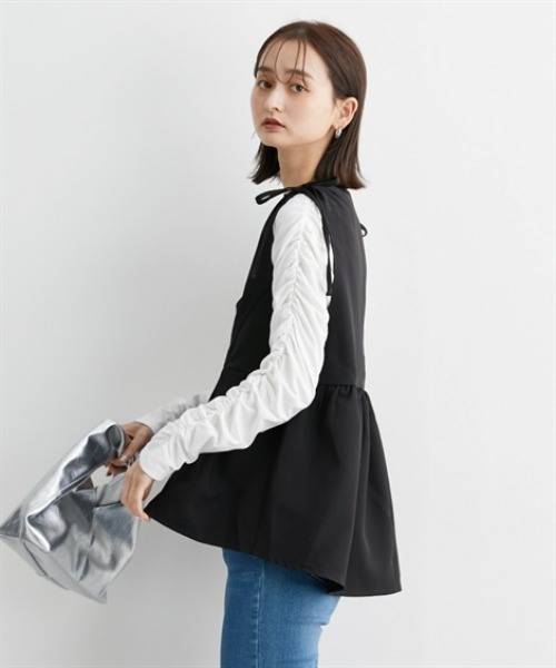 ニッセン（nissen） ベスト ジレ 肩シャーリングデザインペプラム