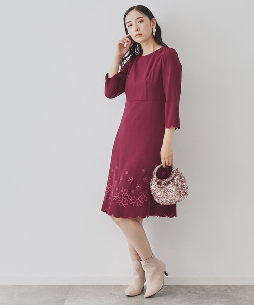 SunaUna ワンピース 「裾刺繍／SS〜L展開」フィット＆フレア