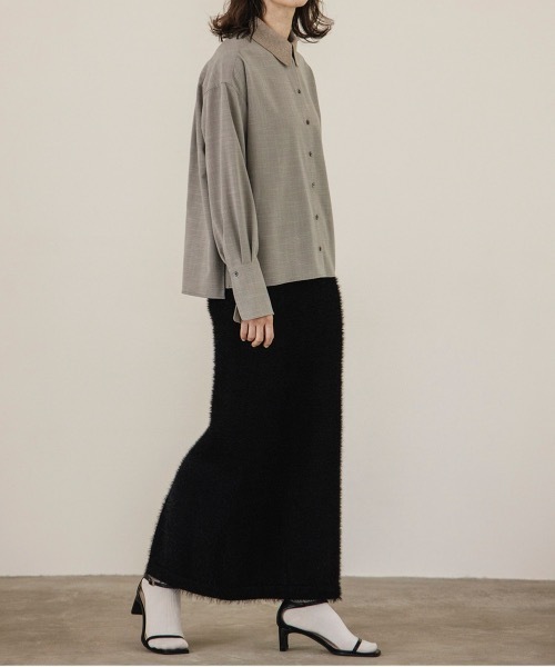 ブラウス シャツ ニットカラーマイクロチェックシャツ レディース