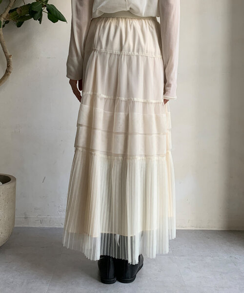 2WAYチュールドットプリーツスカート size SHORT/TALLあり］2WAY チュール ドット プリーツ スカート