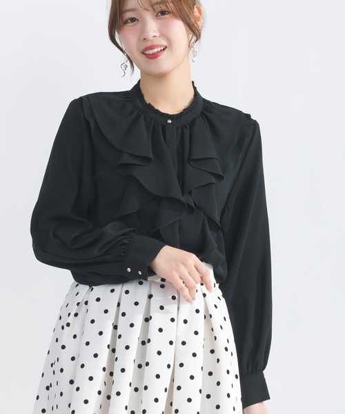 ブラウス シャツ 「WEB限定・洗える」BackSatinette ラッフルブラウス レディース PICCIN ブラウス シャツ 「WEB限定」フロントラッフルフリル