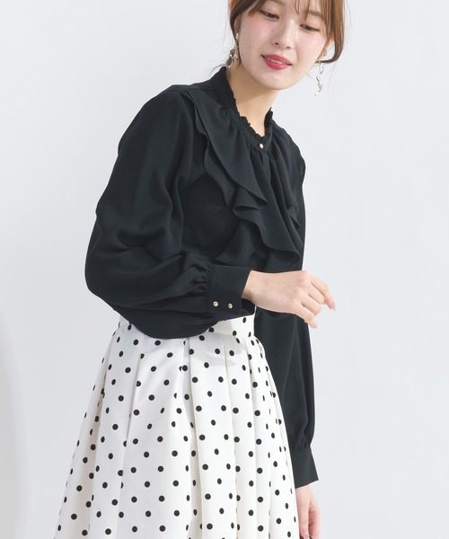 M-premierBLACK ラッフルフリルブラウス ブラック 34 ラッフルフリルデザイン長袖ブラウス|公式通販｜m-i-d e