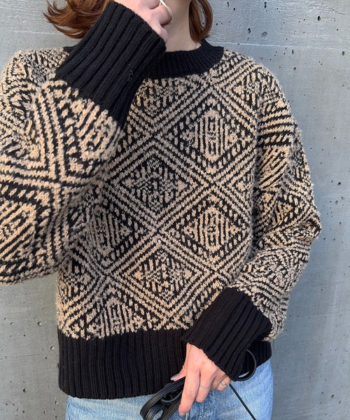 meilmada ニット セーター ジャガードニットプルオーバー レディース