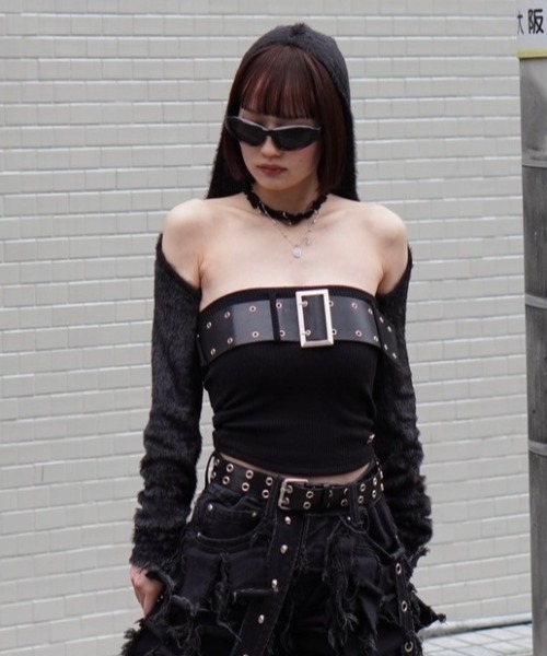 カーディガン 「Uglyshadow」ANGORA HOODIE TANK TOP レディース