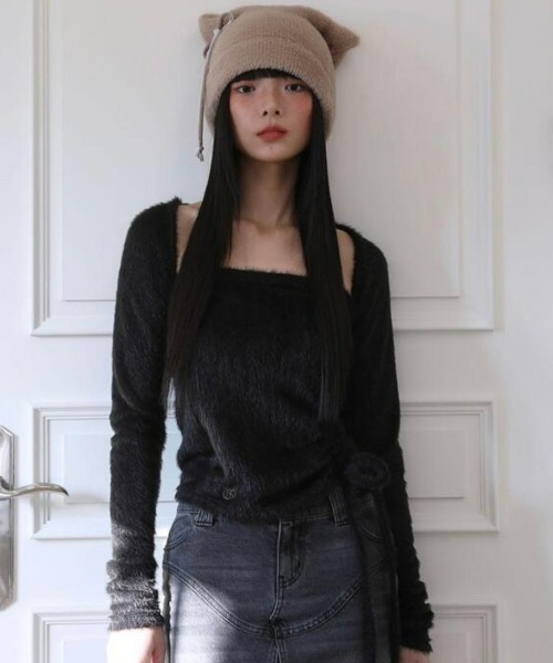 カーディガン 「Uglyshadow」ANGORA HOODIE TANK TOP レディース UGLY SHADOW カーディガン 「Uglyshadow」ANGORA HOODIE TANK