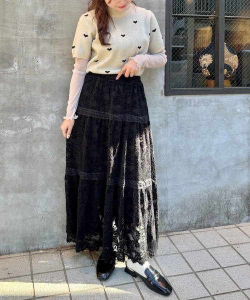 SOLLON.（ソルロン） スカート ヴィンテージレースフレアスカート