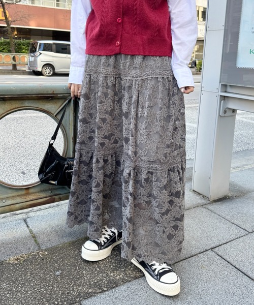 SOLLON.（ソルロン） ロング スカート ヴィンテージレースフレア