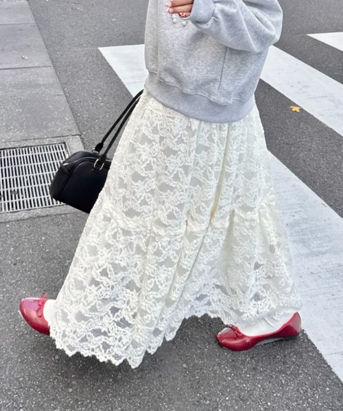 SOLLON.（ソルロン） ロング スカート ヴィンテージレースフレア