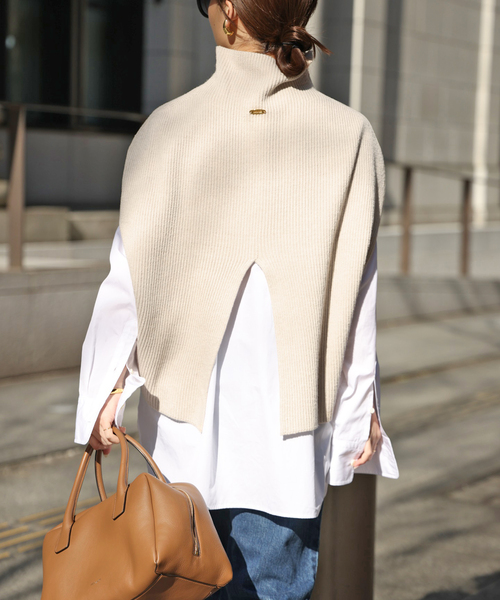 Deuxieme Classe LEWES アゼ PONCHO ベージュ 新品 LEWES アゼ PONCHO（ニット/セーター）｜Deuxieme Classe