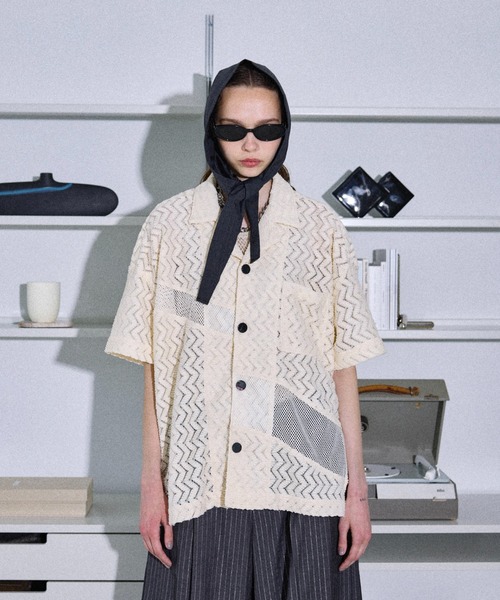 seyto サイズ1 / ジャガードレースメッシュハーフスリーブシャツ シャツ Jaguard lace mesh half sleeve shirt / ジャガード