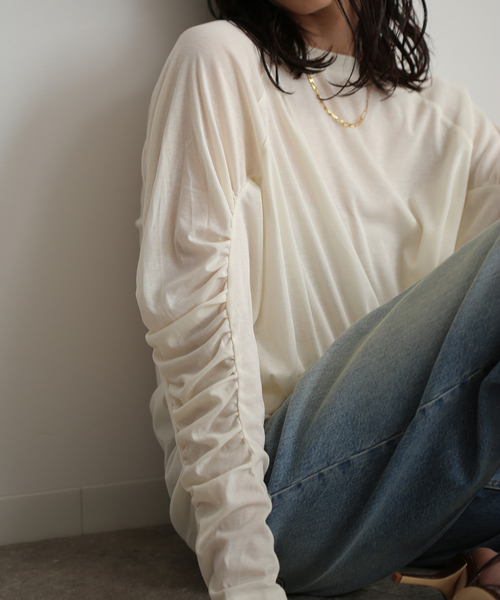 tシャツ ギャザースリーブプルオーバー レディース