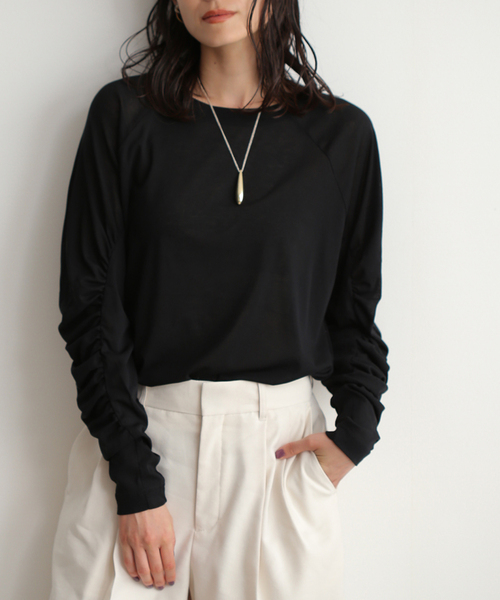 journal standard L'essage tシャツ ギャザースリーブプル